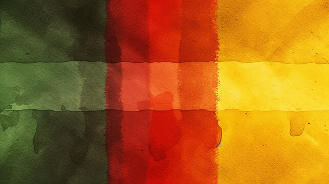 Juneteenth Inspired Abstract Watercolor Background Images with Traditional Red, Yellow, Green, and Black Color Tone - Kwanzaa and Black History - Generative AI