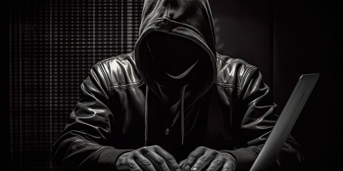 Anonymous hacker without face typing computer laptop. generative ai