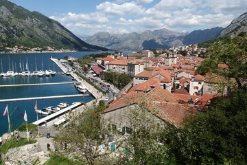 Naklejka na ściany i meble Ancient buildings in Kotor by Boka, Montenegro. Kotor is a beautiful historic city on the Unesco list. 