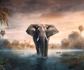 elephant in the water, world elephant day, ai generated