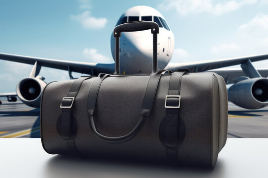 Travel bag with airplane. AI