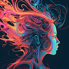 head with bright pulse lines. Mental health. Creativity. Creativity. World mental health day concept. generative AI
