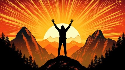 The silhouette atop a mountain represents success. (Illustration, Generative AI)