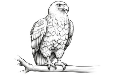 Cute Bald Eagle drawing on white background - generative AI