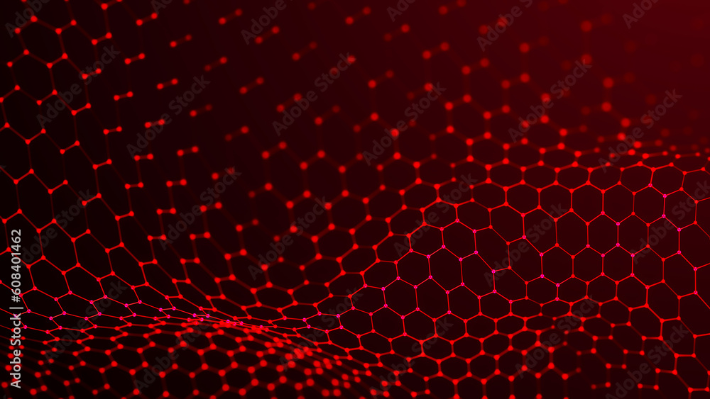 Aufkleber futuristic hexagon background. futuristic honeycomb concept. wave of particles. 3d rendering. data t