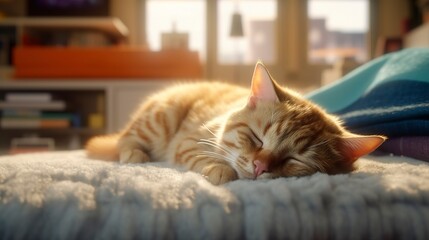 Fototapeta na wymiar Kitten sleeping on the sofa Generative AI