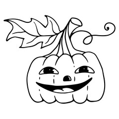 Linear sketch coloring of funny Halloween pumpkin characters.Vector graphics.