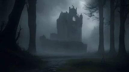 Foto op Canvas Castle in the mist. Generative Ai © Gibson