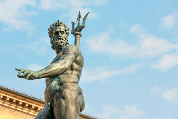 bologna historic center with fountain of neptune at christmas decorations in the streets - obrazy, fototapety, plakaty