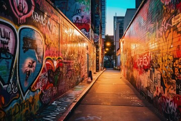 Brick wall with colorful graffiti. Colorful street art as symbol of lgbt community. Concept of LGBT community equality movement, lgbt happy pride month. Generative AI