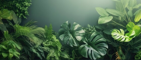 Naklejka na ściany i meble Tropical green leaf. Layout of the banner for text field. Isolated on a white background. concept of relaxation and travel. generative ai