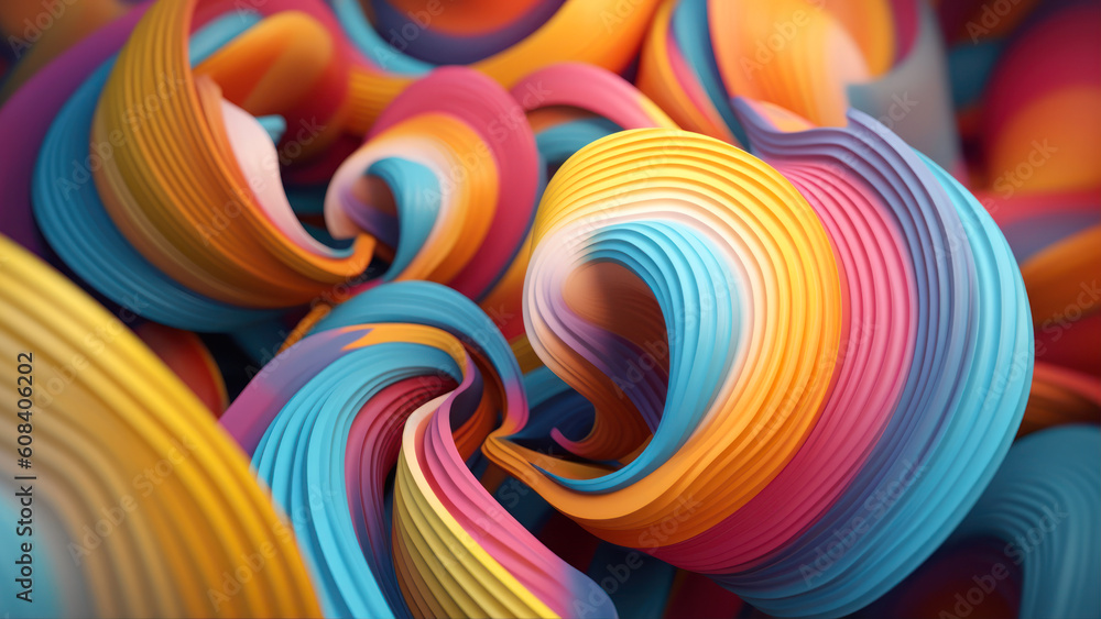 Poster 3d render of colorful abstract background with curved lines in rainbow colors generative ai