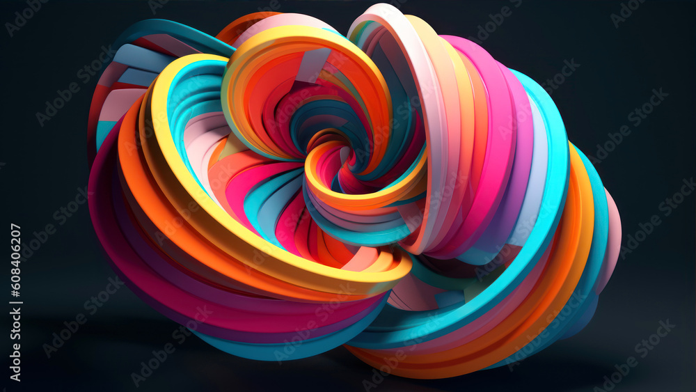 Poster 3d illustration of colorful spiral over black background with vignette generative ai