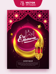 Eid Mubarak - Eid Al Adha Al Fitr Poster Template Design. Vector
