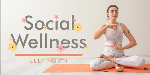 Banner for Social Wellness Month with meditating young woman