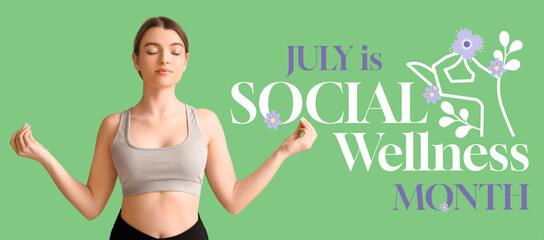 Banner for Social Wellness Month with meditating young woman
