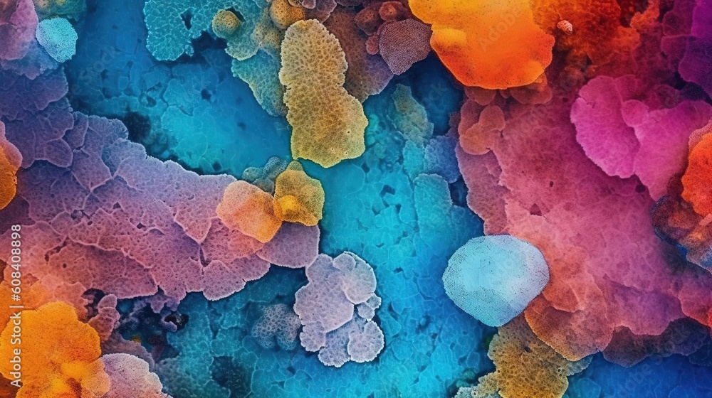 Poster a colorful background with lots of different colored shapes and sizes. generative ai