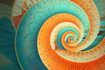 A spiral is shown with a blue and orange background. Generative AI.