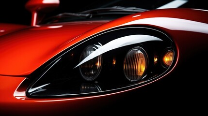 Obraz na płótnie Canvas a close up of a red sports car headlight on a black background. generative ai