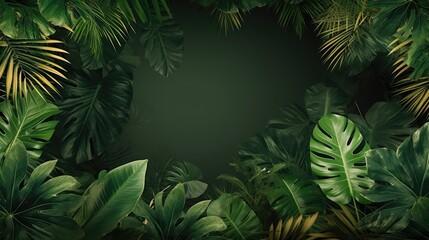 Fototapeta na wymiar Background of tropical green leaves. Banner layout for a text field. the concept of recreation and travel. Background with tropical green leaves of monstera.. generative ai