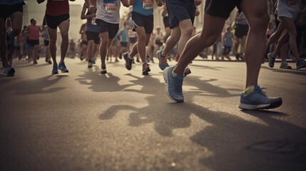 A group of people participating in a marathon - obrazy, fototapety, plakaty