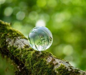 glass earth globe in the forest