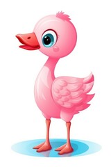 Cute baby Flamingo in Cartoon Style on white background - generative AI
