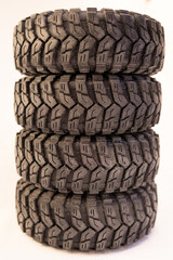 stack of tires with copy space, isolated, white background 