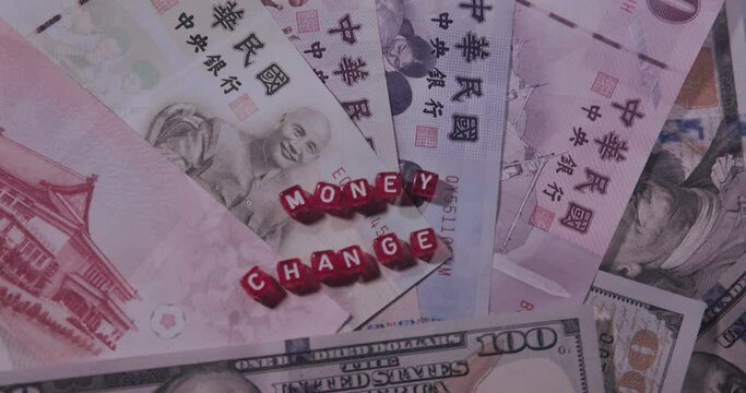 The New Taiwanese Dollar With The US Dollar, The Inscription Money Change, On Cubes