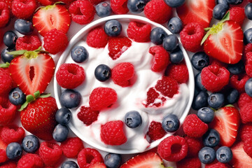 fresh and healthy curd with berries, generative AI