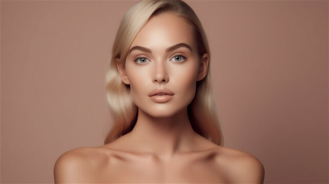 Model face for cosmetic products presentation and advertising, generative AI