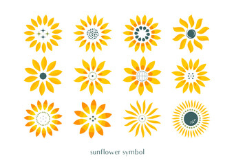 ひまわりのロゴマーク 夏の花のアイコンイラストセット（黄色）