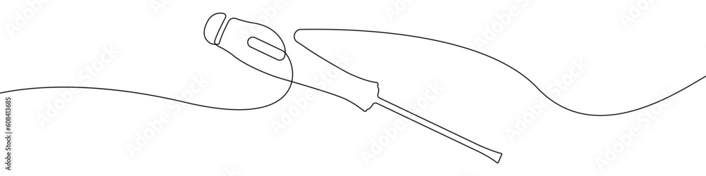 Poster screwdriver icon line continuous drawing vector. one line construction screwdriver icon vector backg