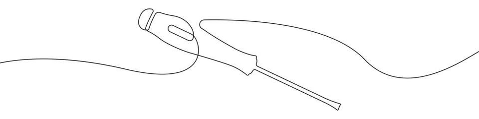 Screwdriver icon line continuous drawing vector. One line Construction Screwdriver icon vector background. Screwdriver icon. Continuous outline of a Screwdriver icon.