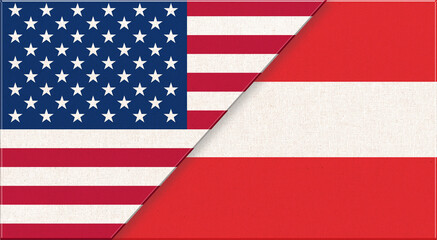 Fototapeta na wymiar Flags of USA and Austria. USA and Austrian relations. Political concept