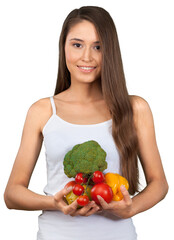 Smiling Young Woman Holding Vegetables - Isolated