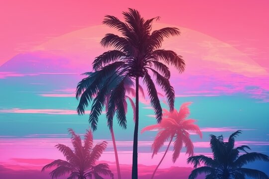 Pink pastel palm tree from the tropics. Generative AI