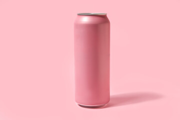 Can of fresh soda on pink background