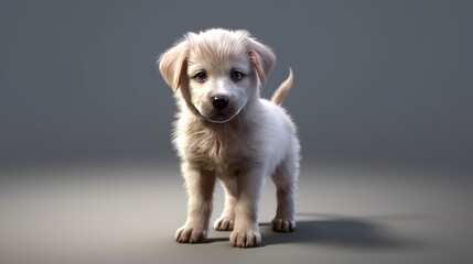 A cute white puppy on a neutral gray background. Generative ai