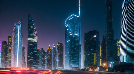 A sleek and modern cityscape at night, Generative AI
