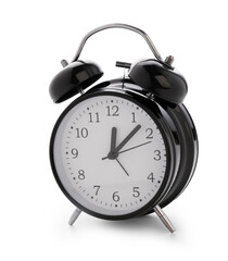 Metal alarm clock on white background