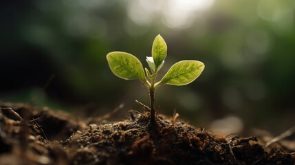 Fototapeta na wymiar Green seedling illustrating concept of new life and natural growth in fertile soil