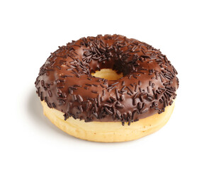 Sweet chocolate donut on white background