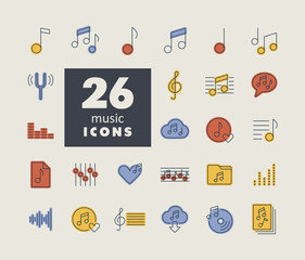 Music notes flat vector icons set