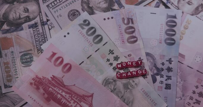 The New Taiwanese Dollar With The US Dollar, The Inscription Money Change, On Cubes