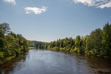 Fototapeta na wymiar Landscape view of Gauja river valley in Sigulda, Latvia on sunny summer day .