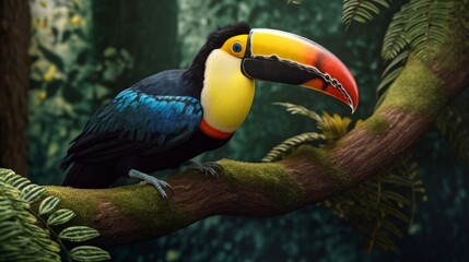 Fototapeta premium A vibrant toucan perched on a branch,. Generative ai
