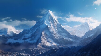 Naklejka na ściany i meble Snowy mountain range with a scenic background. Generative ai