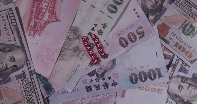 The New Taiwanese Dollar With The US Dollar, The Inscription Money Change, On Cubes