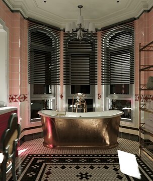elegant bathroom and tub in  aold house with a window